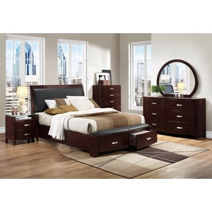 Homelegance Lyric Leatherette/Wood/Wood Veneer Sleigh Platform Bedroom Set w/ Footboard Storage