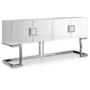 Meridian Furniture Beth 4-Door Lacquer Buffet with Stainless Steel Base & Handles