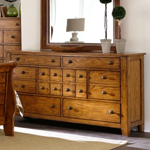 Liberty Furniture Grandpas Cabin Wood Dresser w/7 Drawers, Aged Oak