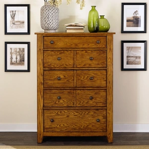 Liberty Furniture Grandpas Cabin Wood Chest w/5 Drawers, Aged Oak