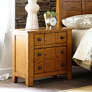 Liberty Furniture Grandpas Cabin Wood Nightstand w/3 Drawers, Aged Oak