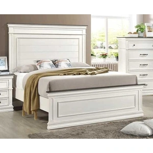 Cosmos Furniture Eden King Panel Bed White & Dark Two-Tone Farmhouse Bed with Shiplap Headboard & Molding Detail, White
