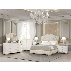 Cosmos Furniture Athena Luxury Upholstered Platform Bed with Tufted Shell Headboard, Beige