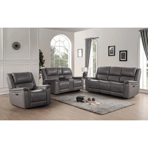 Cosmos Furniture Palmer Italian Leather Power Reclining Living Room Set, Grey