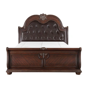 Homelegance Cavalier Leatherette/Wood/Wood Veneer Tufted Sleigh Bed