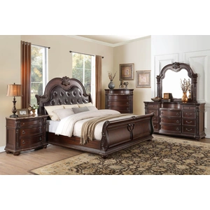 Homelegance Cavalier Leatherette/Wood/Wood Veneer Tufted Sleigh Bedroom Set