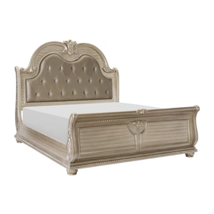 Homelegance Cavalier Leatherette/Wood/Wood Veneer Tufted Sleigh Bed