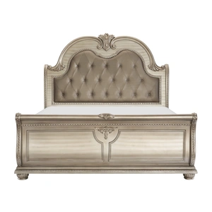 Homelegance Cavalier Leatherette/Wood/Wood Veneer Tufted Sleigh Bed