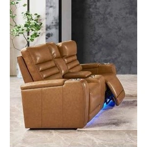 Cosmos Furniture Luca Power Reclining Living Room Set with LED Lights and Wireless Charging, Brown