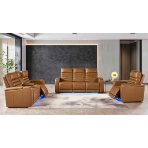 Cosmos Furniture Luca Power Reclining Living Room Set with LED Lights and Wireless Charging, Brown