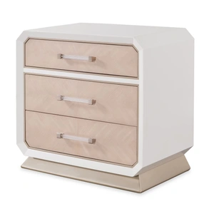 Cosmos Furniture Dior 3-Drawer Nightstand White & Champagne Two-Tone Bedside Table with Silver Bar Pulls, Beige/White