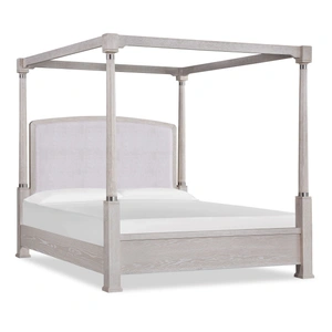 Cosmos Furniture Fendi Canopy Bed Four-Poster Bed with Upholstered Headboard & Nickel Accents, Grey
