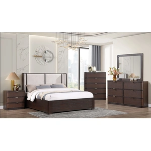 Cosmos Furniture Bali Luxury Modern Bedroom Set with Upholstered Bed, Brown