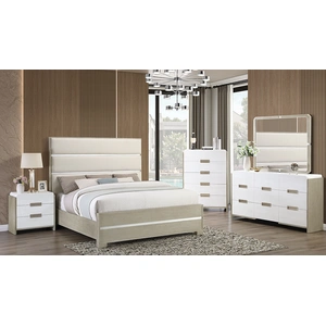 Cosmos Furniture Arden 9-Drawer Double Dresser Two-Tone White Gloss & Driftwood with Brushed Gold Pulls, White