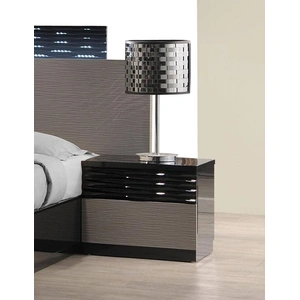 J&M Furniture Roma Modern Lacquer Nightstand, Black/Grey Lacquer
