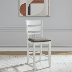 Liberty Furniture Brook Bay Slat Back Polyester/Wood Counter Chair, Textured White & Carbon Gray