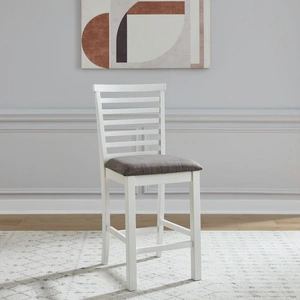 Liberty Furniture Brook Bay Polyester/Wood Ladder Back Counter Chair, Textured White & Carbon Gray