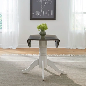 Liberty Furniture Brook Bay Round Wood Drop Leaf Dining Table, Textured White & Carbon Gray