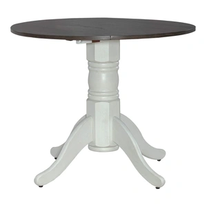 Liberty Furniture Brook Bay Round Wood Drop Leaf Dining Table, Textured White & Carbon Gray