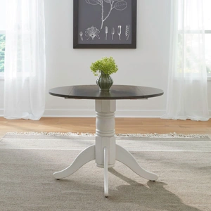 Liberty Furniture Brook Bay Round Drop Leaf Dining Set | Two-Tone Finish, Textured White & Carbon Gray
