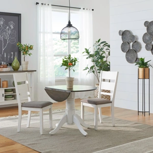 Liberty Furniture Brook Bay Round Drop Leaf Dining Set | Two-Tone Finish, Textured White & Carbon Gray