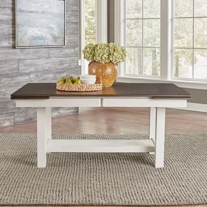 Liberty Furniture Brook Bay Rectangular Wood Extendable Trestle Dining Table, Textured White & Carbon Gray