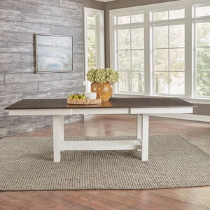 Liberty Furniture Brook Bay Rectangular Wood Extendable Trestle Dining Table, Textured White & Carbon Gray