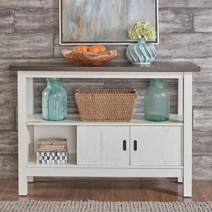 Liberty Furniture Brook Bay Wood Sliding-Doors Sideboard, Textured White & Carbon Gray