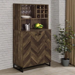 Coaster Mendoza 2-door Wood Veneer Wine Cabinet, Rustic Oak Herringbone/Gunmetal
