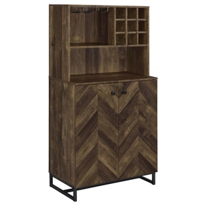 Coaster Mendoza 2-door Wood Veneer Wine Cabinet, Rustic Oak Herringbone/Gunmetal