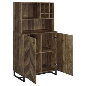 Coaster Mendoza 2-door Wood Veneer Wine Cabinet, Rustic Oak Herringbone/Gunmetal