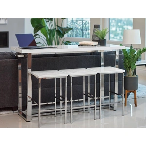Coaster Marmot 4-Piece Rectangle Counter Height Set, Faux White Marble/Chrome