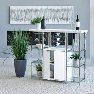 Coaster Gallimore 2-door Bar Cabinet with Glass Shelf, White High Gloss/Chrome