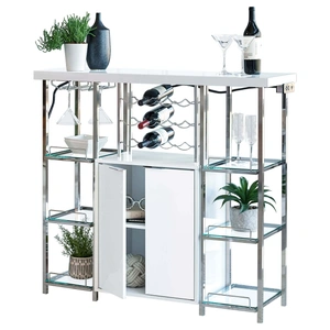 Coaster Gallimore 2-door Bar Cabinet with Glass Shelf, White High Gloss/Chrome