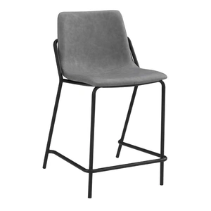 Coaster Earnest Solid Back Leatherette Counter Stool with Metal Base, Grey/Black (Set of 2)