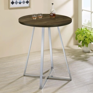 Coaster Burkhart Wood Veneer Round Top Bar Table with Sled Base, Brown Oak/Chrome