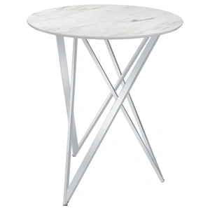 Coaster Bexter Faux Marble Round Top Bar Table, Faux White Marble/Chrome