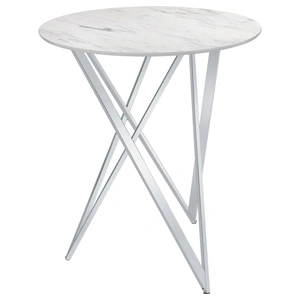 Coaster Bexter Faux Marble Round Top Bar Table, Faux White Marble/Chrome