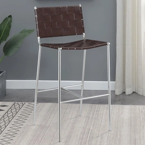 Coaster Adelaide Leatherette Bar Height Stool with Open Back, Brown/Chrome