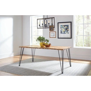 Coaster Sherman Solid Acacia Wood Rectangular Dining Table with Hairpin Metal Legs, Natural Acacia/Matte Black