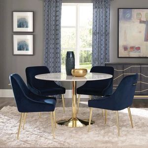 Coaster Kella Marble Round Dining Table, White Marble/Brass