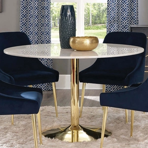 Coaster Kella Marble Round Dining Table, White Marble/Brass