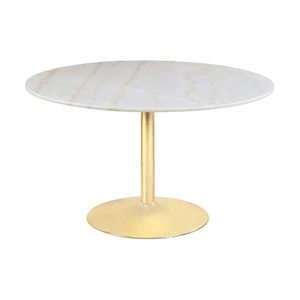 Coaster Kella Marble Round Dining Table, White Marble/Brass