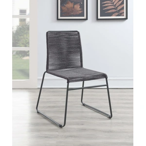 Coaster Jerome Woven Rope Stackable Side Chair with Metal Base, Charcoal/Gunmetal (Set of 2)
