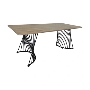 Coaster Altus Wood Rectangular Dining Table with Swirl Metal Base, Natural Oak/Gunmetal