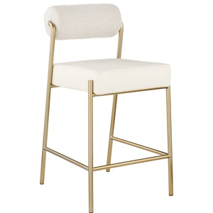 Meridian Furniture Carly Boucle Fabric & Faux Leather Counter Stool with Brushed Brass Frame