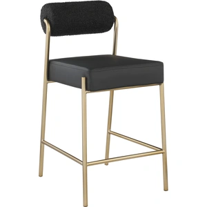 Meridian Furniture Carly Boucle Fabric & Faux Leather Counter Stool with Brushed Brass Frame