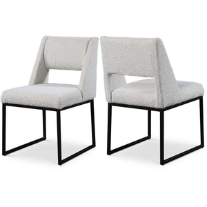 Meridian Furniture Jayce Boucle Fabric Dining Chair with Iron Base (Set of 2)