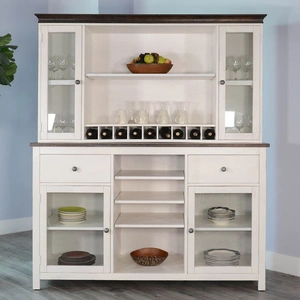 Sunny Designs SM Carriage House Wood Buffet & Hutch w/4 Doors, 2 Drawers & 9 Wine Bottle Storage, European Cottage