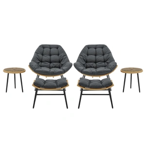 Manhattan Comfort Benson 6-Piece Patio Rocking Chair Set w/Ottomans & Tables